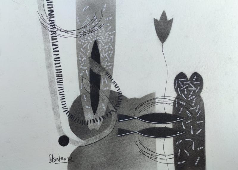 Abstract charcoal drawing titled 'Untitled 101', 8x12 inches, by artist Narendra Jatav on Paper