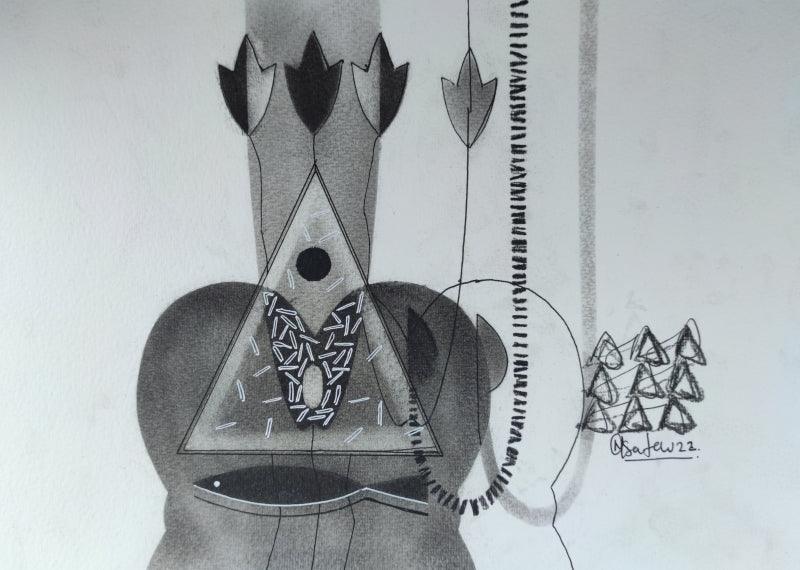 Abstract charcoal drawing titled 'Untitled 104', 8x12 inches, by artist Narendra Jatav on Paper