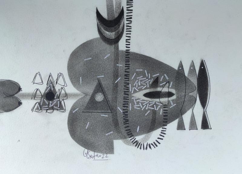 Abstract charcoal drawing titled 'Untitled 105', 8x12 inches, by artist Narendra Jatav on Paper