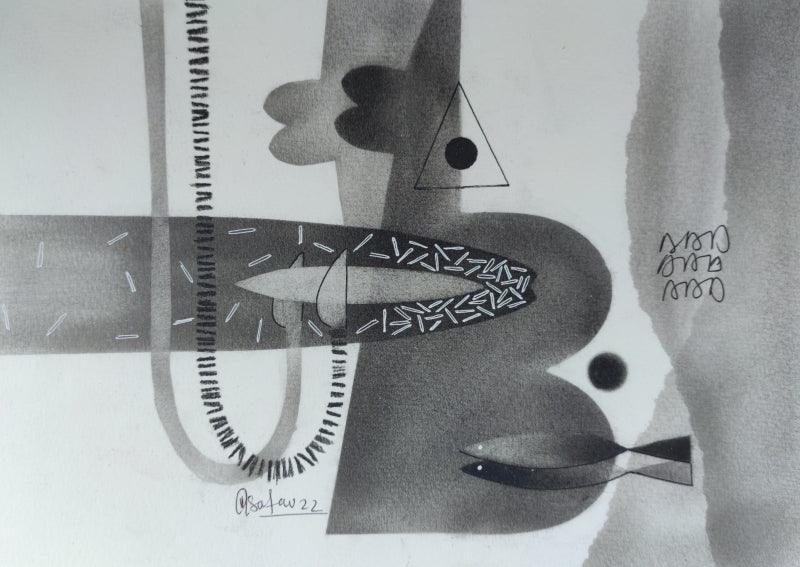Abstract charcoal drawing titled 'Untitled 106', 8x12 inches, by artist Narendra Jatav on Paper