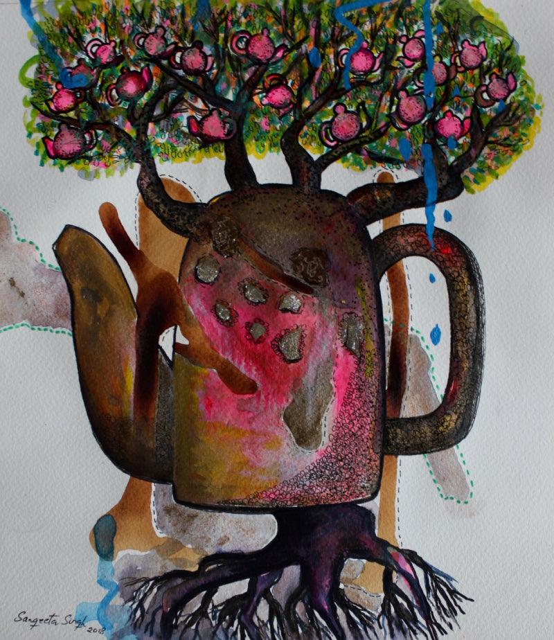 Nature acrylic painting titled 'Untitled 108', 11x10 inches, by artist Sangeeta Singh on Paper