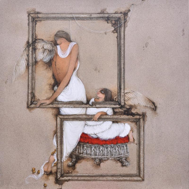 Figurative acrylic painting titled 'Untitled 11', 44x44 inches, by artist Mintu Mallick on Canvas