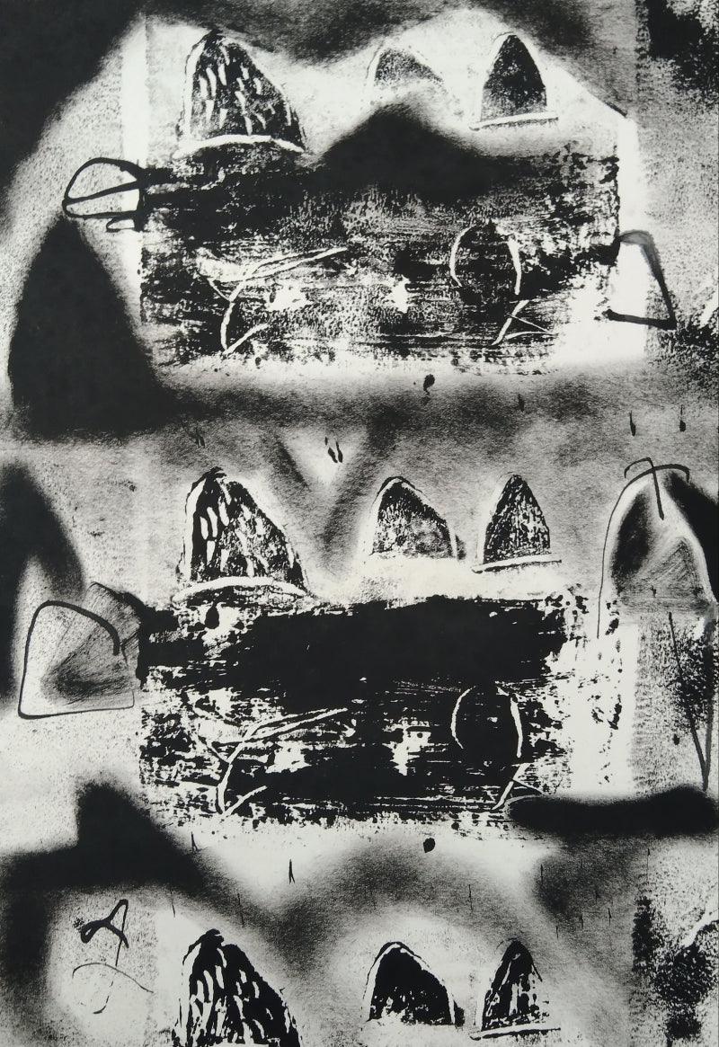 Abstract ink drawing titled 'Untitled 11', 12x9 inches, by artist Hemant Dhane on Paper