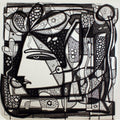 Figurative ink drawing titled 'Untitled 11', 23x23 inches, by artist Girish Adannavar on Canvas