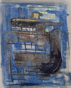Untitled 11 (Urban Grid) by Trapti Porwal, Original Acrylic Abstract Painting on Canvas, Small Square Wall Art