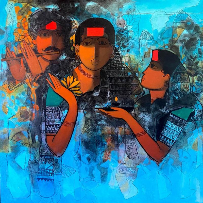 Figurative acrylic painting titled 'Untitled 11', 48x48 inches, by artist Sachin Sagare on Canvas