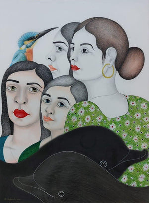 Figurative mixed media painting titled 'Untitled 11', 30x22 inches, by artist Rajesh Salagaonkar on Paper