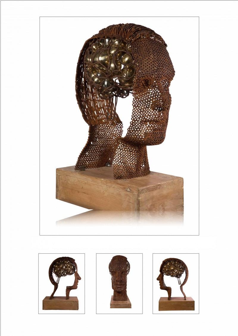 Figurative sculpture titled 'Untitled 11', 36x30x18 inches, by artist Prabhakar Singh on Iron, Brass