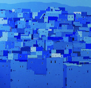 Cityscape acrylic painting titled 'Untitled 11', 48x48 inches, by artist Madan Pawar on Canvas
