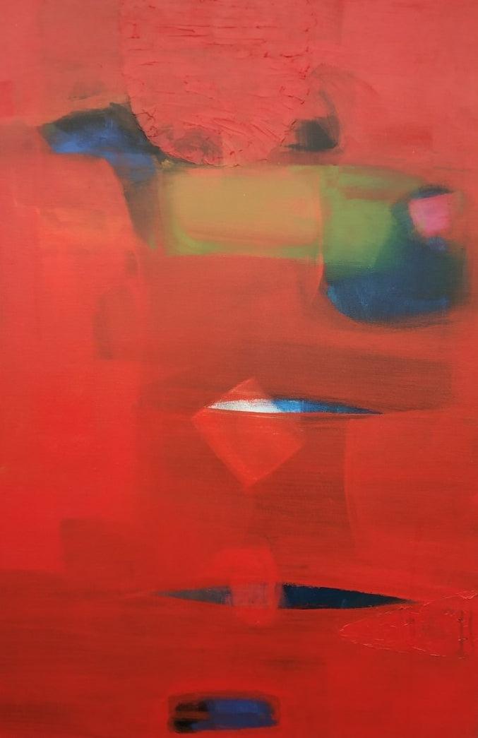 Abstract acrylic painting titled 'Untitled 11', 48x24 inches, by artist Yashwant Pawar on Canvas