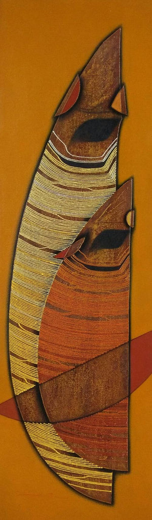 Untitled 11 (Converging Shapes) by Rahul Dangat, Original Acrylic Figurative Painting on Canvas, Small Vertical Wall Art