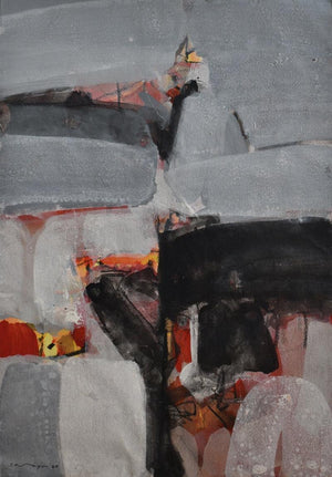 Untitled 11 (Emergence) by Satendra Mhatre, Original Acrylic Abstract Painting on Paper, Small Vertical Wall Art
