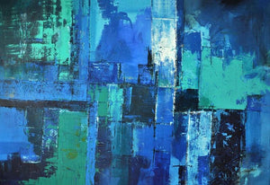 Untitled 11 (Sapphire Symphony) by Sanjay Akolikar, Original Acrylic Abstract Painting on Canvas, Large Horizontal Wall Art