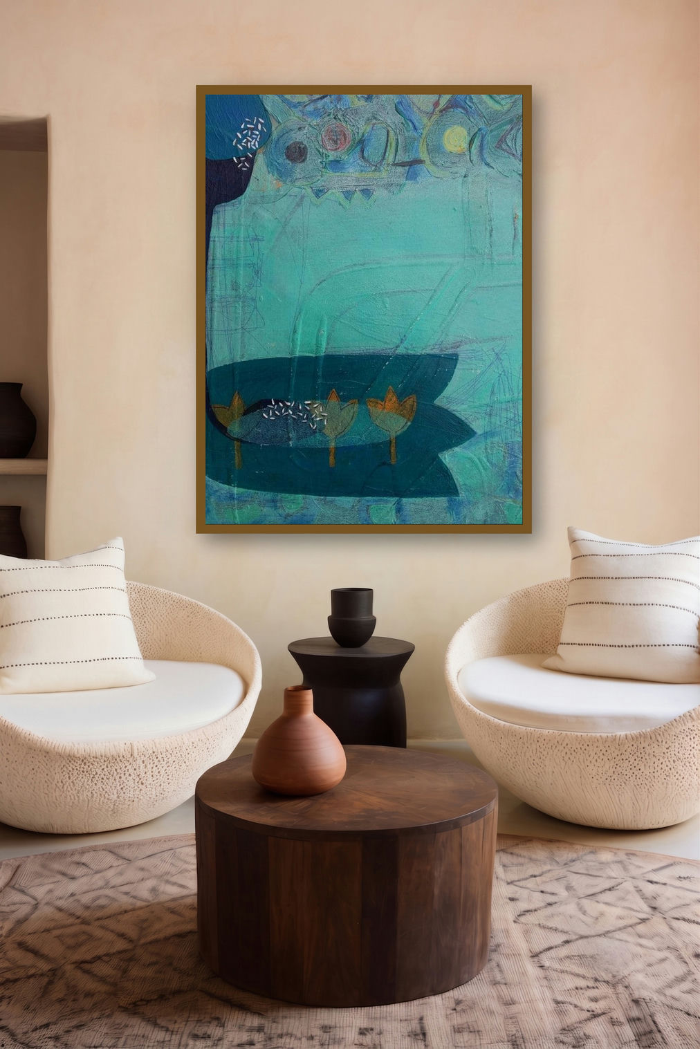 Untitled 111 (Serene Waters) by artist Narendra Jatav displayed in a Modern gallery