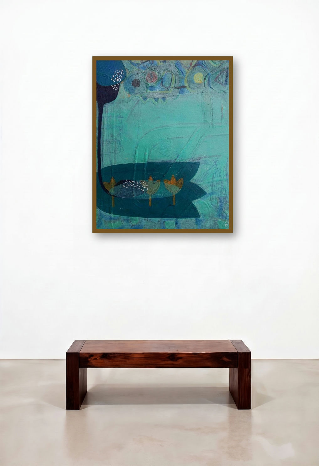 Untitled 111 (Serene Waters) by artist Narendra Jatav displayed in a Urban Loft Dining Room