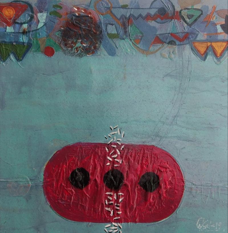 Abstract acrylic painting titled 'Untitled 114', 9x9 inches, by artist Narendra Jatav on Paper