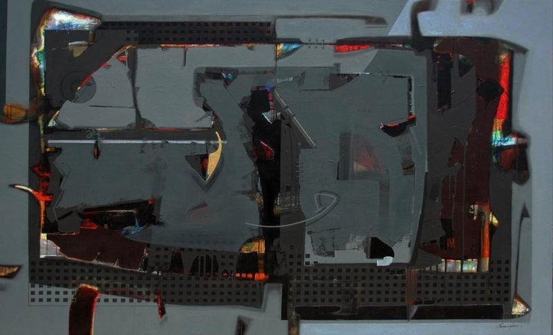 Abstract acrylic painting titled 'Untitled 12', 48x72 inches, by artist Sachin Pakhale on Canvas