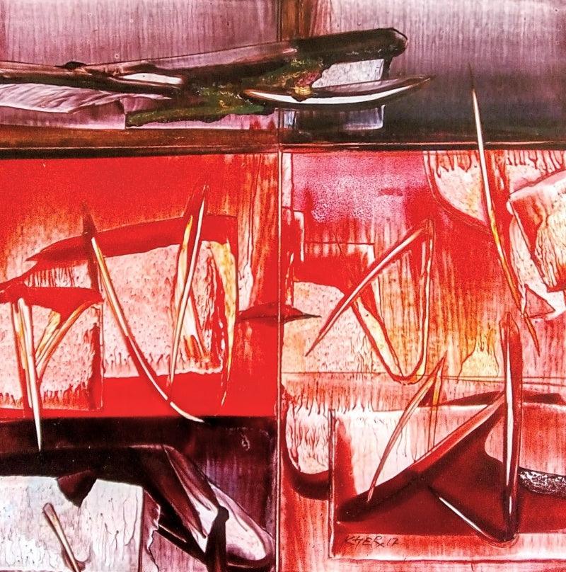 Abstract oil painting titled 'Untitled 12', 12x12 inches, by artist Ramesh Kher on Paper