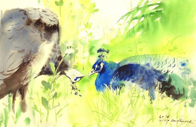 Animals watercolor painting titled 'Untitled 12', 14x21 inches, by artist Dilip Dudhane on Paper