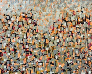 Untitled 12 (Urban Tapestry) by Karishma Wadhwa, Original Oil Abstract Painting on Canvas, Medium Horizontal Wall Art