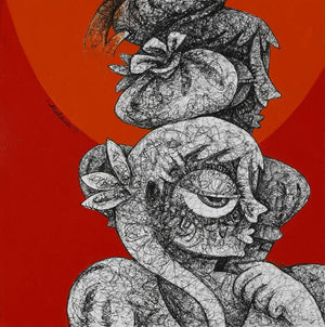 Figurative mixed media painting titled 'Untitled 12', 12x12 inches, by artist Mahavir Verma on Paper