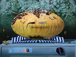 Untitled 12 (The World as an Oven) by Sanjay Kumar Rajpoot, Original Acrylic Contemporary Painting on Canvas, Medium Horizontal Wall Art