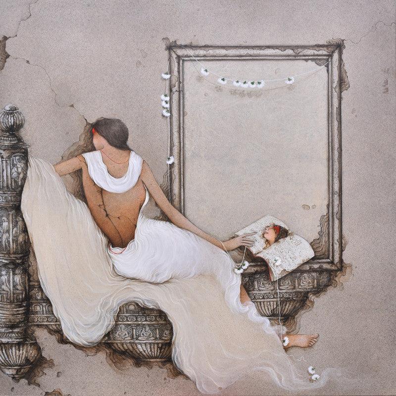 Figurative acrylic painting titled 'Untitled 12', 44x44 inches, by artist Mintu Mallick on Canvas