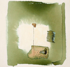 Untitled 12 (Solitary Bloom) by Veena Jain, Original Mixed Media Abstract Painting on Canvas, Small Horizontal Wall Art