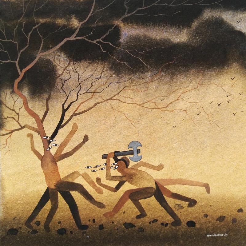 contemporary mixed media painting titled 'Untitled 12', 12x12 inches, by artist Devidas Agase on Paper