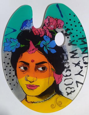 Untitled 12 (Vibrant Palette) by Gopal Roy, Original Acrylic Figurative Painting on Fiber, X-Small Vertical Wall Art