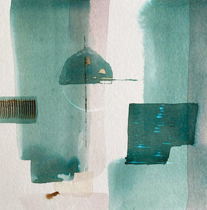 Untitled 120 (Serene Reflections) by Veena Jain, Original Mixed Media Abstract Painting on Paper, X-Small Square Wall Art
