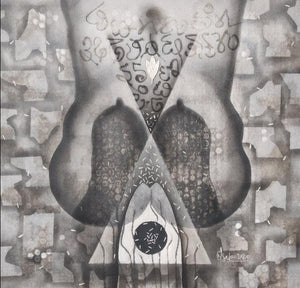 Abstract charcoal painting titled 'Untitled 120', 18x18 inches, by artist Narendra Jatav on Canvas