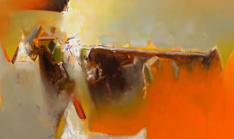 Abstract acrylic painting titled 'Untitled 120', 36x60 inches, by artist Shrikant Kadam on Canvas