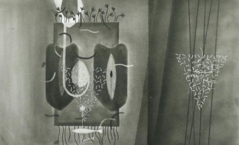 Abstract charcoal drawing titled 'Untitled 121', 14x22 inches, by artist Narendra Jatav on Paper