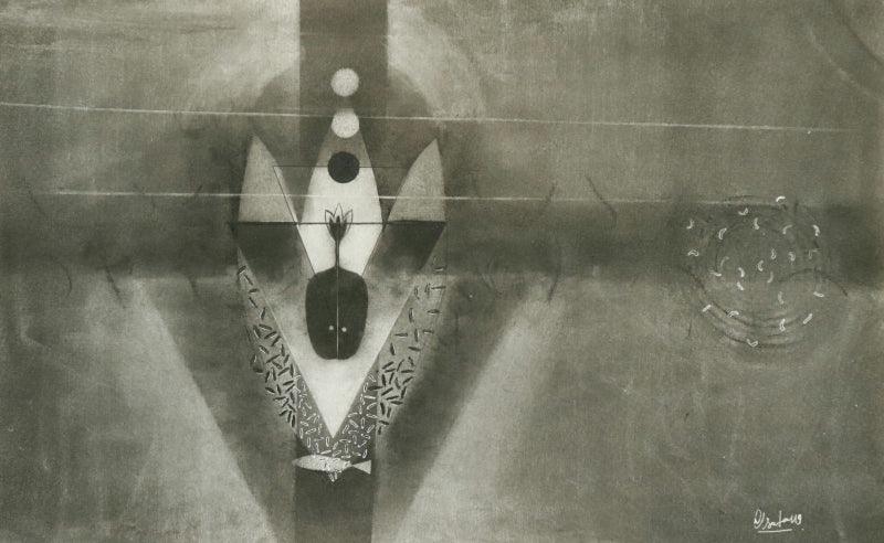 Abstract charcoal drawing titled 'Untitled 123', 14x22 inches, by artist Narendra Jatav on Paper