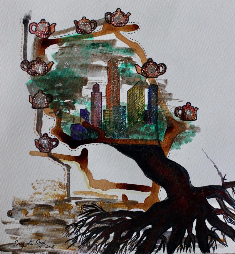 contemporary acrylic painting titled 'Untitled 124', 11x10 inches, by artist Sangeeta Singh on Paper