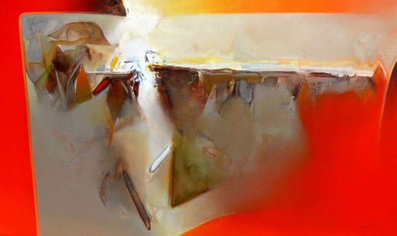 Abstract acrylic painting titled 'Untitled 124', 36x60 inches, by artist Shrikant Kadam on Canvas