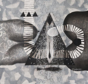 Abstract charcoal painting titled 'Untitled 125', 18x18 inches, by artist Narendra Jatav on Canvas