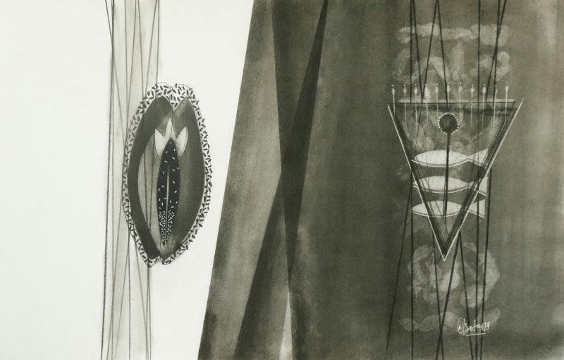 Abstract charcoal drawing titled 'Untitled 125', 14x22 inches, by artist Narendra Jatav on Paper