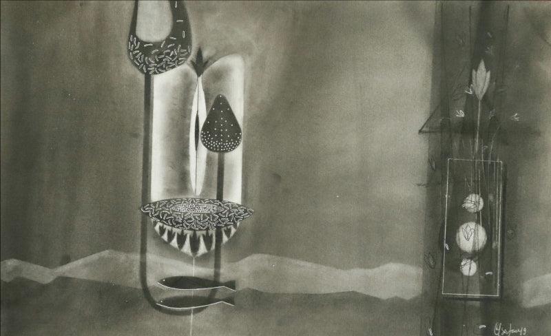 Abstract charcoal drawing titled 'Untitled 126', 14x22 inches, by artist Narendra Jatav on Paper