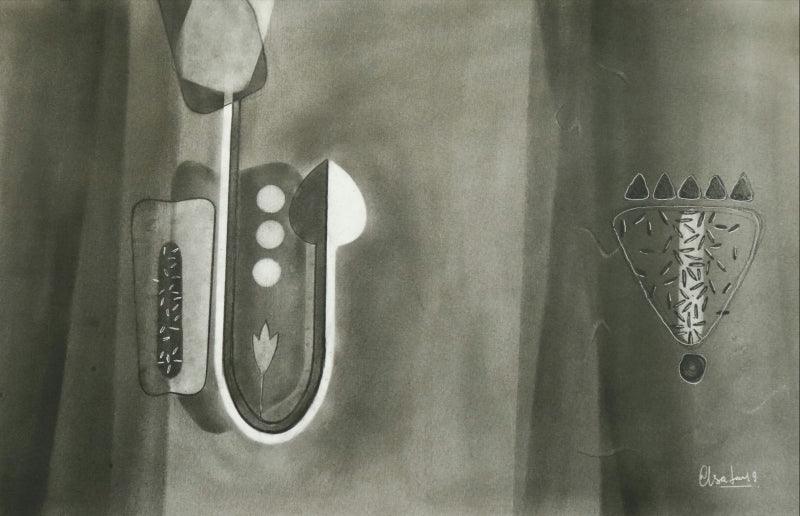 Abstract charcoal drawing titled 'Untitled 127', 14x22 inches, by artist Narendra Jatav on Paper