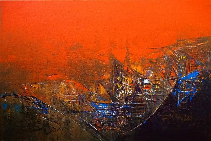 Abstract acrylic painting titled 'Untitled 12x18', 12x18 inches, by artist Dnyaneshwar Dhavale on CANVAS