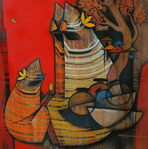 Figurative acrylic painting titled 'Untitled 13', 24x24 inches, by artist Rahul Dangat on Canvas