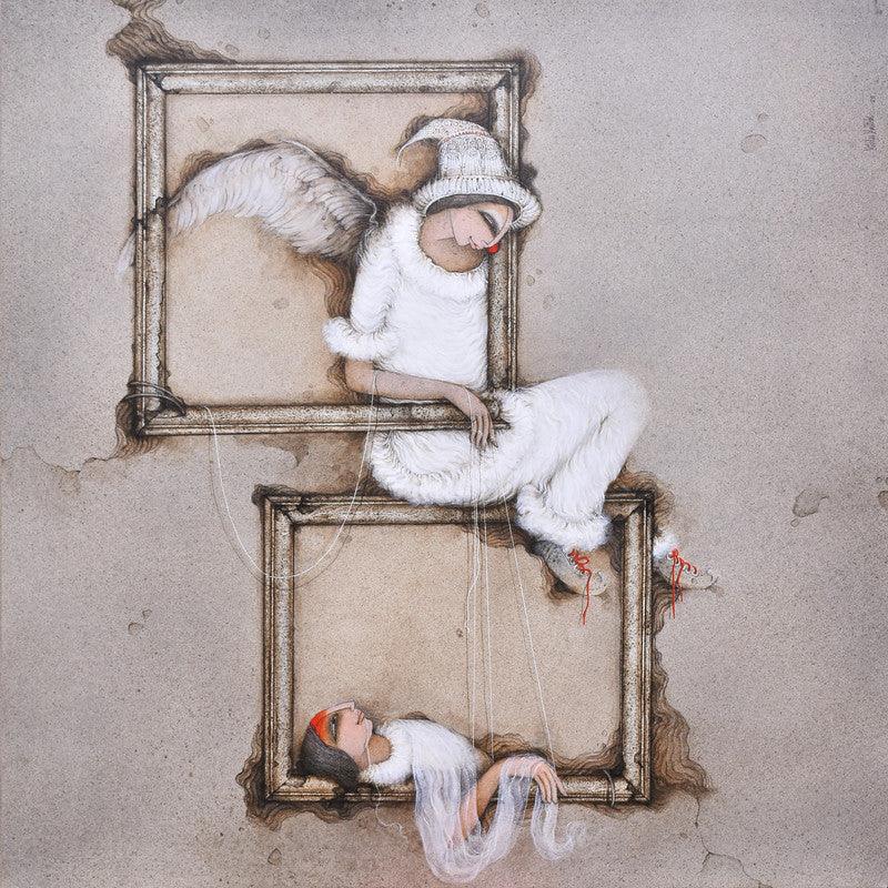 Figurative acrylic painting titled 'Untitled 13', 44x44 inches, by artist Mintu Mallick on Canvas