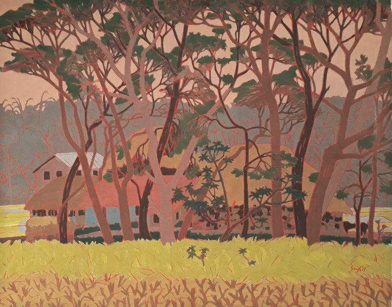 Nature tempera painting titled 'Untitled 13', 20x30 inches, by artist Sujit Das on Cloth