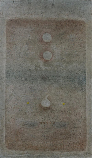 Untitled 13 (Abstract Composition 1) by Ramesh Thorat, Original Oil Abstract Painting on Canvas, Large Vertical Wall Art