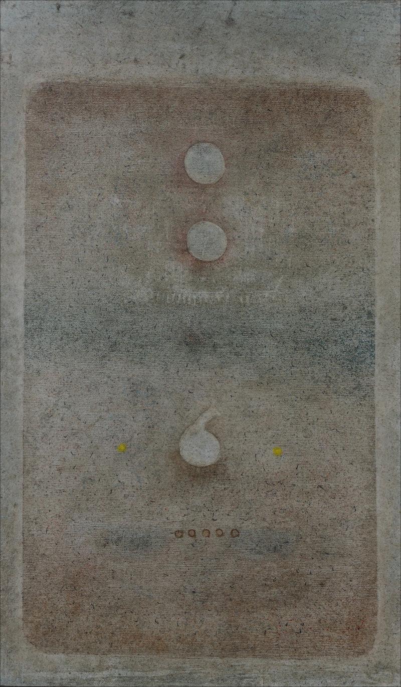 Abstract oil painting titled 'Untitled 13', 53x31 inches, by artist Ramesh Thorat on Canvas