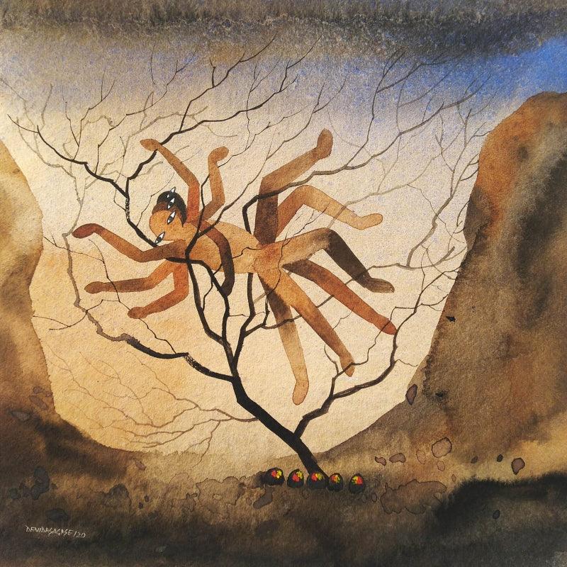 contemporary mixed media painting titled 'Untitled 13', 12x12 inches, by artist Devidas Agase on Paper