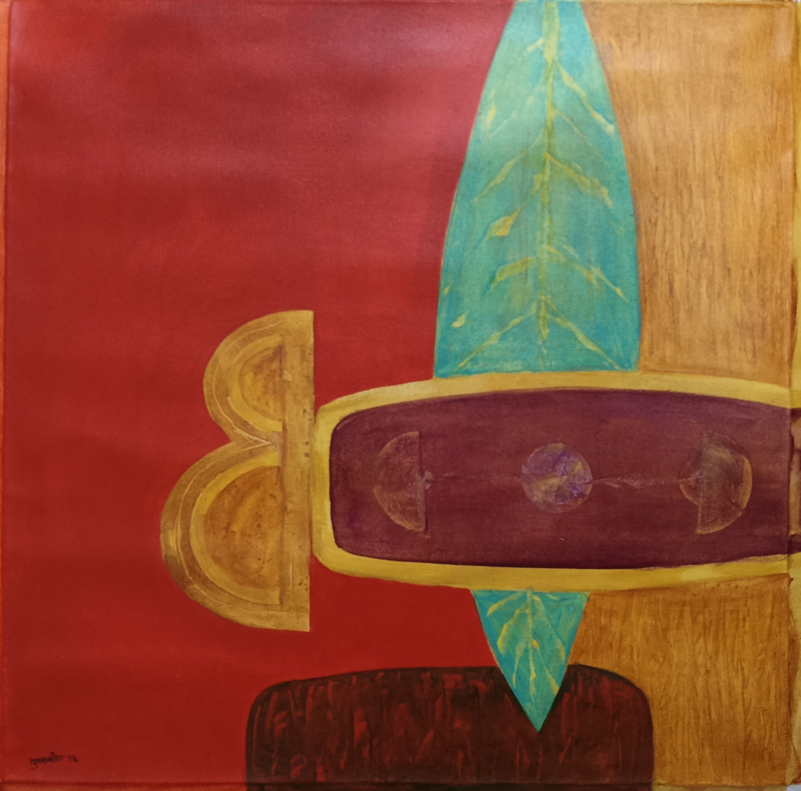 Abstract acrylic painting titled 'Untitled 13', 18x18 inches, by artist Bhushan Vaidhya on Canvas