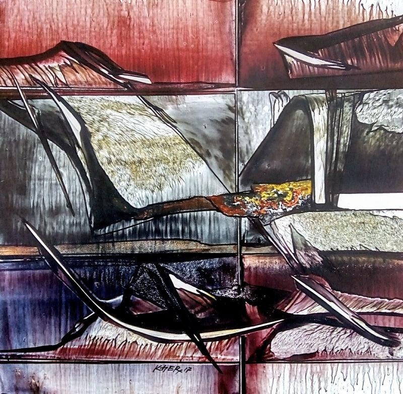 Abstract oil painting titled 'Untitled 13', 12x12 inches, by artist Ramesh Kher on Paper